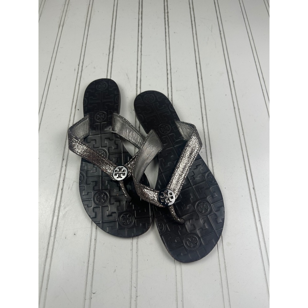 Tory Burch Vintage Y2K Metallic Logo Flip Flop Sandals Women's Size 8-8.5 - Picture 2 of 8